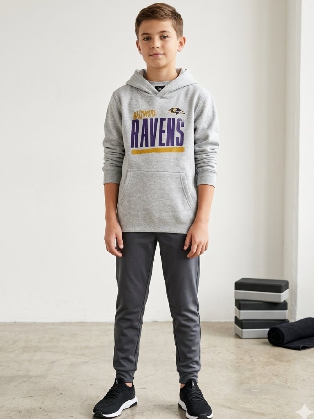 NFL team apparel Baltimore ravens grey hoodie sweatshirt size L youth new unisex
